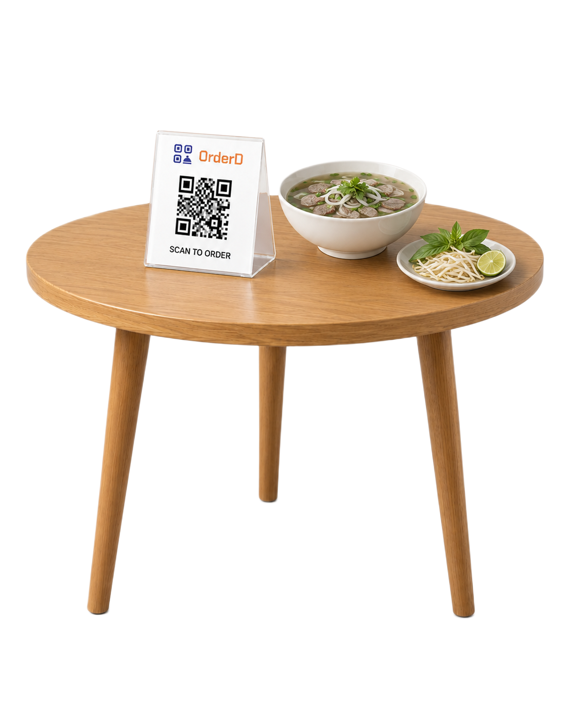 Bàn ăn với mã QR OrderD